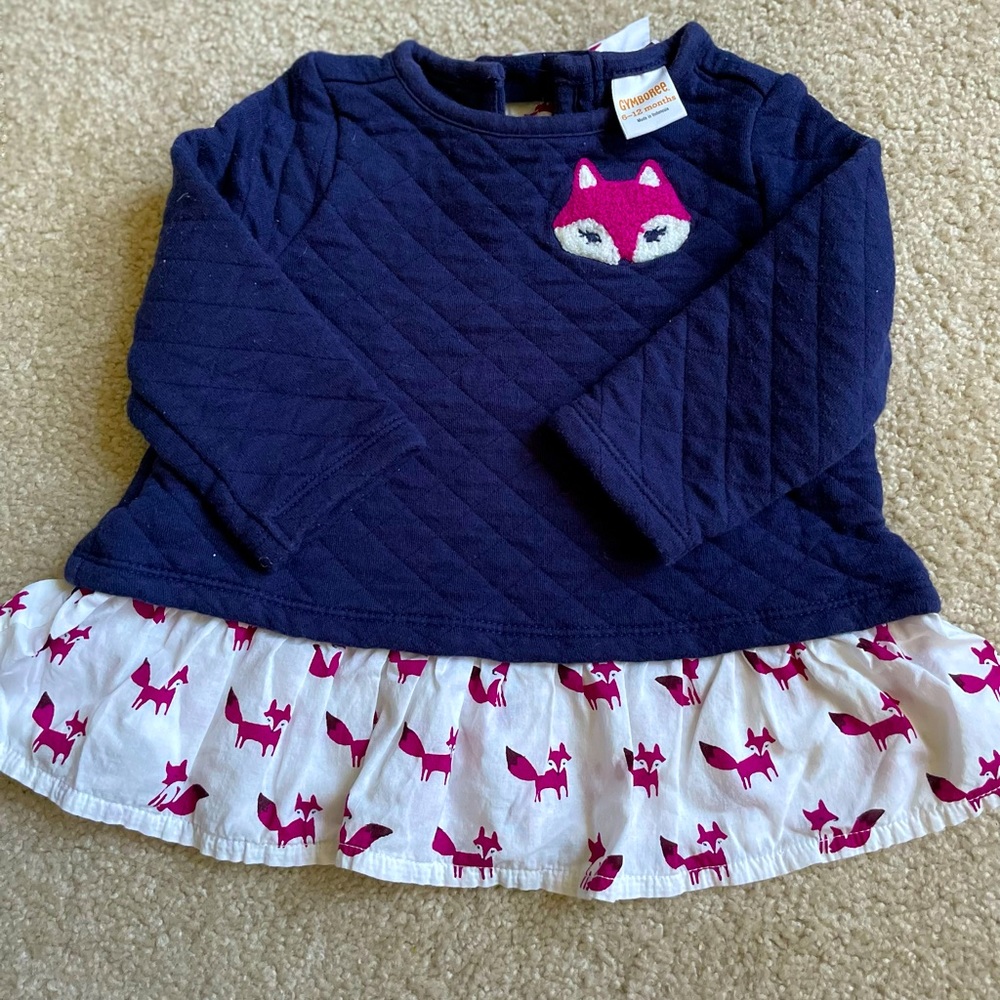 Gymboree Baby Girl Quilted Peplum Top with Fox Appliqué - size 6-12 months